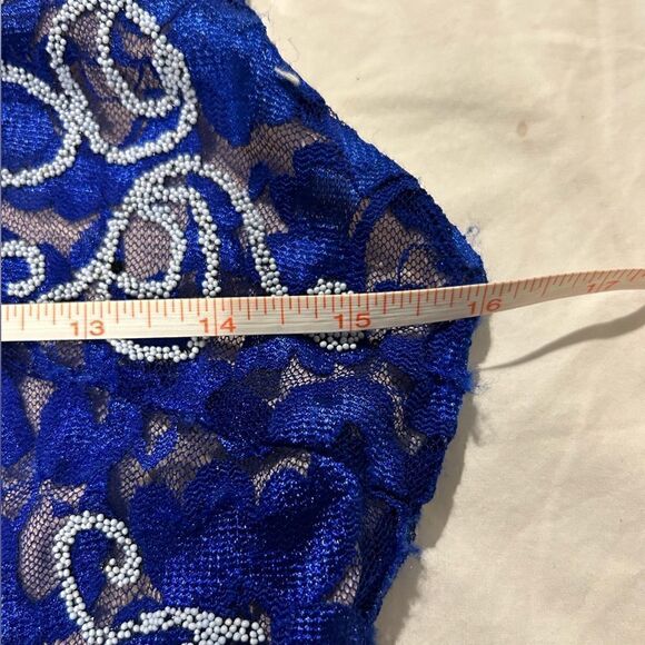 Cache women blue sleeveless lace Bodycon dress beaded sequins small EUC lined - Picture 5 of 12